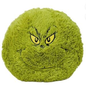 Green Grinch Face Holiday Pillow